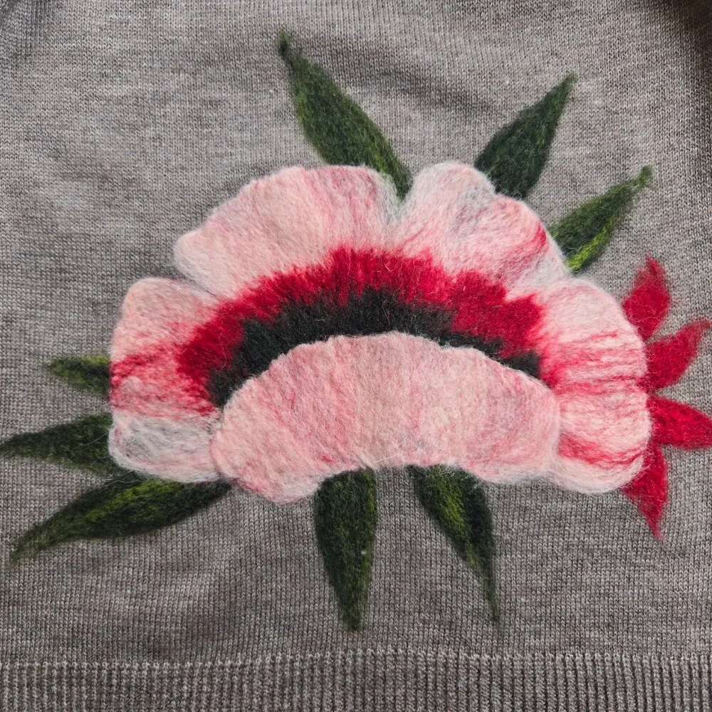 NWOT J. Jill Knit Scarf with Needle Felted Wool Flowers